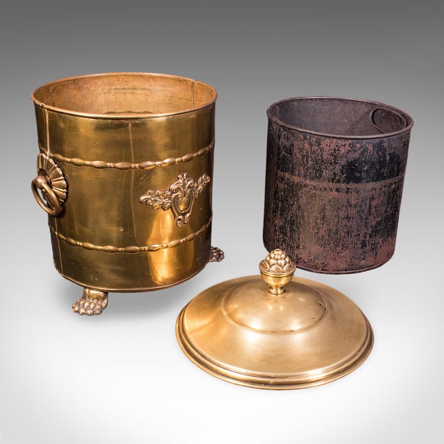 Traditional Antique Coal Bin, English, Brass, Fireside Log Store, Kindling Basket, Edwardian For Sale - Image 3 of 12