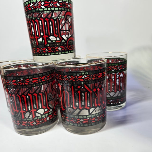 Vintage Houze Happy Holidays Double Old Fashioned Glasses- Set of Six For Sale - Image 11 of 13