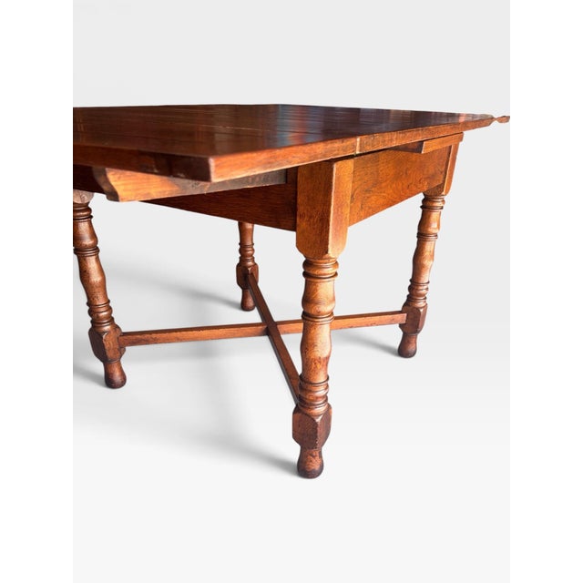 1930s Professionally Restored English Draw-Leaf Dining Table – Solid & Sturdy Solid Oak For Sale - Image 9 of 12