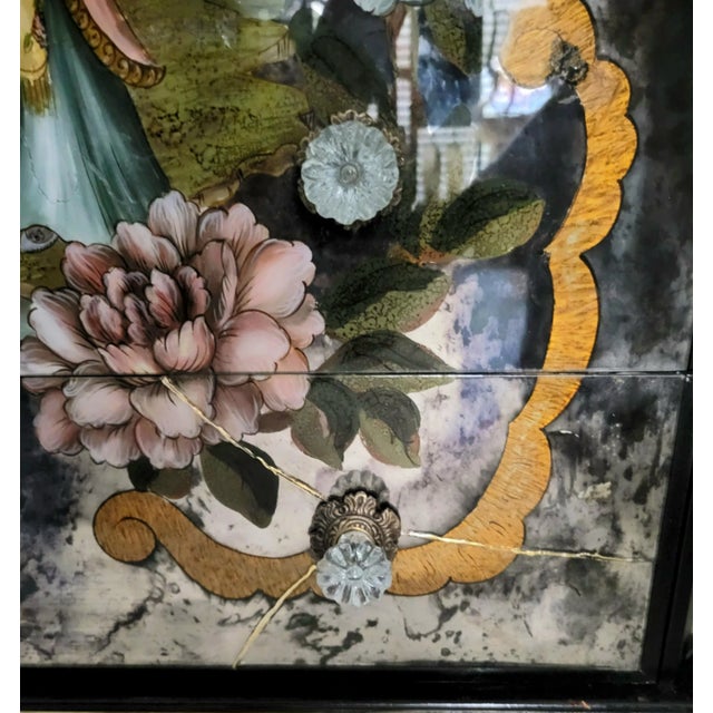 Rare Vintage Oversized Chinoiserie Emperor Verre Eglomise Black Mirrored Brass Painted 4 Drawer Chests Commodes- A Pair For Sale - Image 10 of 18