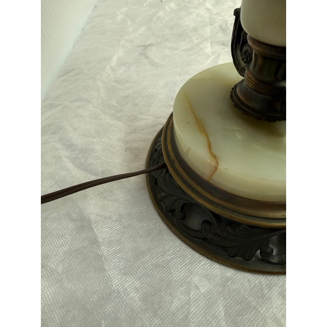 Vintage Onyx + Brass Table Lamp With Seashell Finial For Sale - Image 4 of 12
