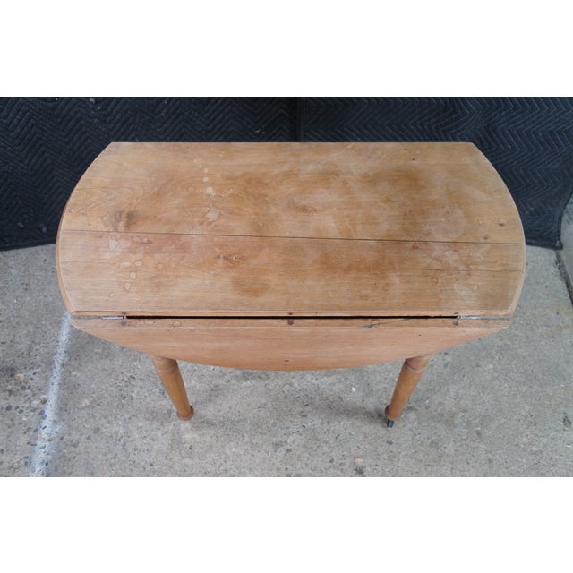 Antique American Country Farmhouse Pine Drop Leaf Dining Breakfast Table Console For Sale - Image 4 of 11
