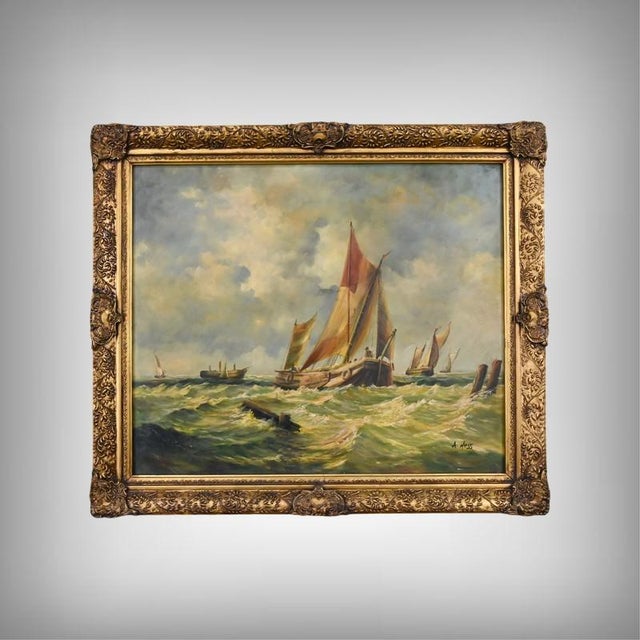 Albert Hess, Sailboats on a Rough Sea, 1950s, Canvas For Sale - Image 18 of 18
