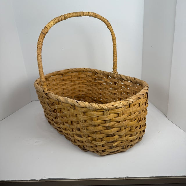 Vintage Oval Split Wood Gathering Basket For Sale In Los Angeles - Image 6 of 17