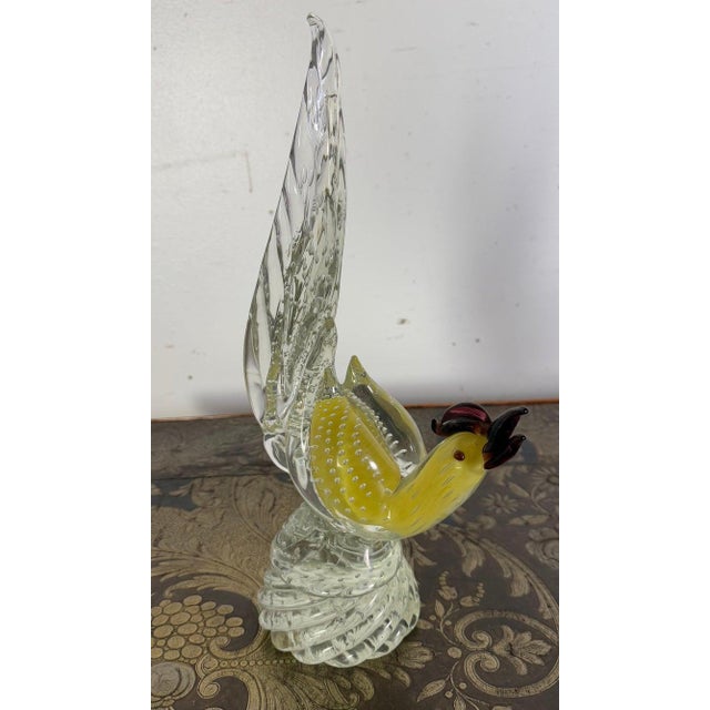 Yellow Pair of Vintage Murano Glass Rooster Sculptures, Italy, 1930s For Sale - Image 8 of 13