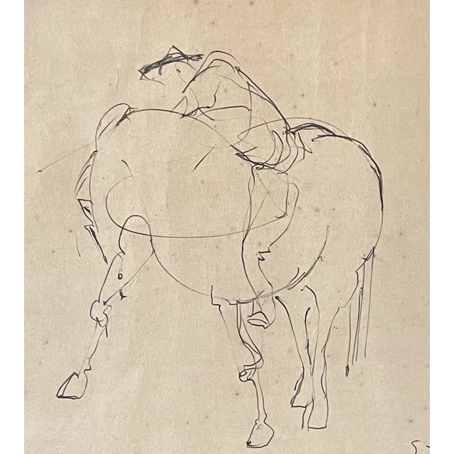 Figurative 1961 Surrealist Style Abstract Graphite Drawing of a Horse by Walter Quirt, Framed For Sale - Image 3 of 9