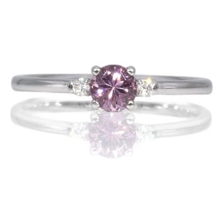 Purple Spinel Ring With Earth-Mined Diamond Accents in Solid 14k Gold, Round 5mm, Size 6.75 For Sale