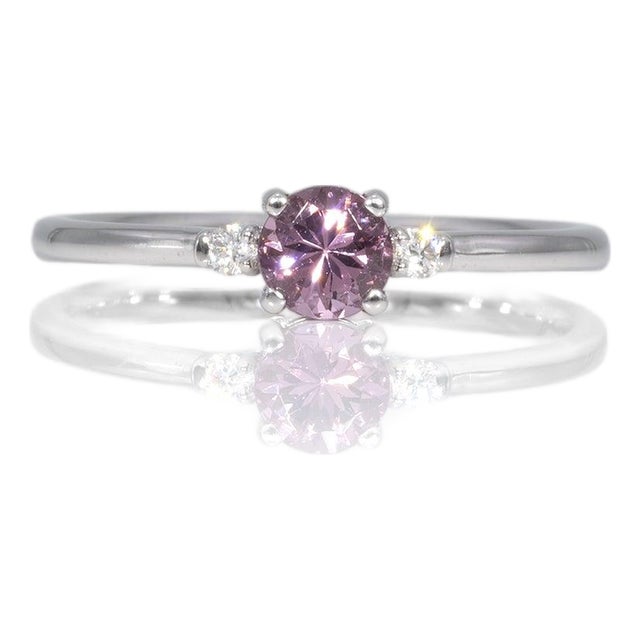 Purple Spinel Ring With Earth-Mined Diamond Accents in Solid 14k Gold, Round 5mm, Size 6.75 For Sale