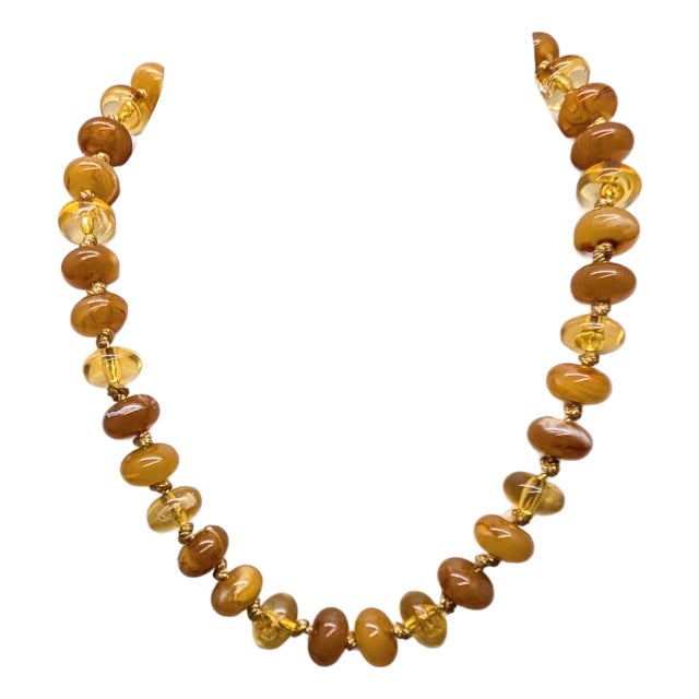 Vintage Signed Givenchy Goldtone Faux-Amber Beaded Necklace For Sale