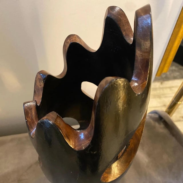A 1980s Vintage Organic Modern Hand Carved Wood Sculptural Vase For Sale - Image 9 of 11