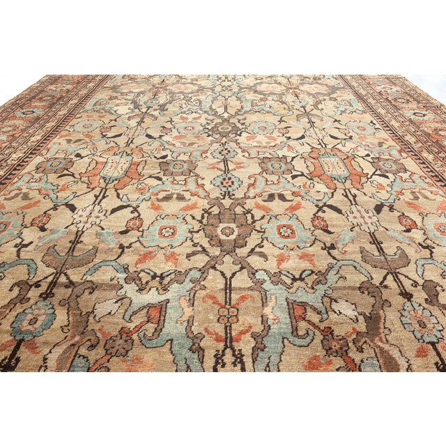 Textile Antique Persian Sultanabad Green Handmade Wool Carpet For Sale - Image 7 of 8