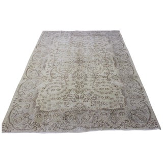 Vintage Turkish Overydyed Rug, Cream - 5′8″ × 8′8″ For Sale