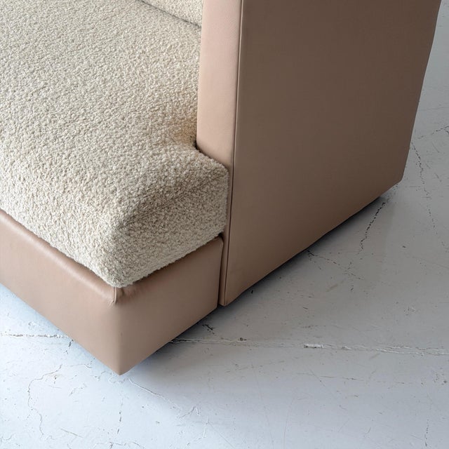 c. 2020s. USA. Original white wool fabric with leather back and frame