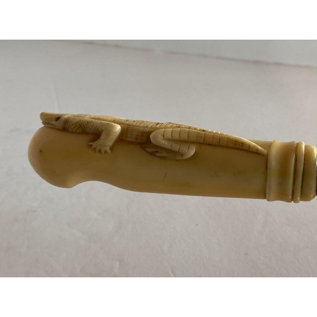 19th Century Hand-Carved Bone Alligator Handled Culinary Carving Set - Set of 3 For Sale - Image 12 of 12