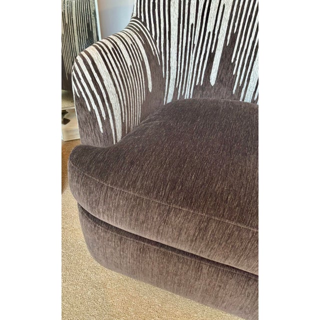 Revelation Abstract Modern Chocolate Brown and Gray Hot Wing Wingback Swivel Chairs Pair For Sale - Image 9 of 9