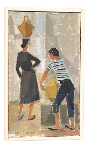 Dorothy Ruhne, Figures with Vessels, 1960s, Oil on Canvas, Framed