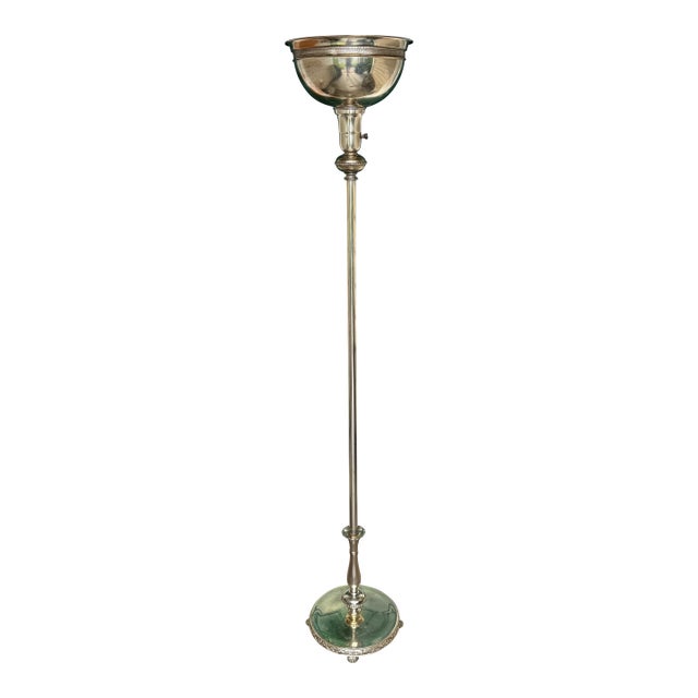 1930s Art Deco Pierced Silverplated 60" Torchiere Floor Lamp W/Claw Feet For Sale