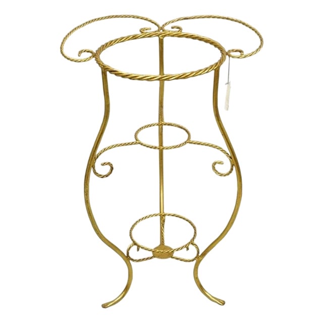 Mid 20th Century Italian Hollywood Regency Gold Iron Rope 3 Tier Bath Washstand Plant Stand Table For Sale