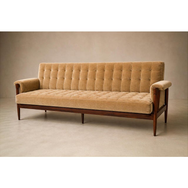 Camel Sofa in Brazilian Rosewood and Camel Mohair by Móveis Provenzal, Brazil, 1960s For Sale - Image 8 of 17