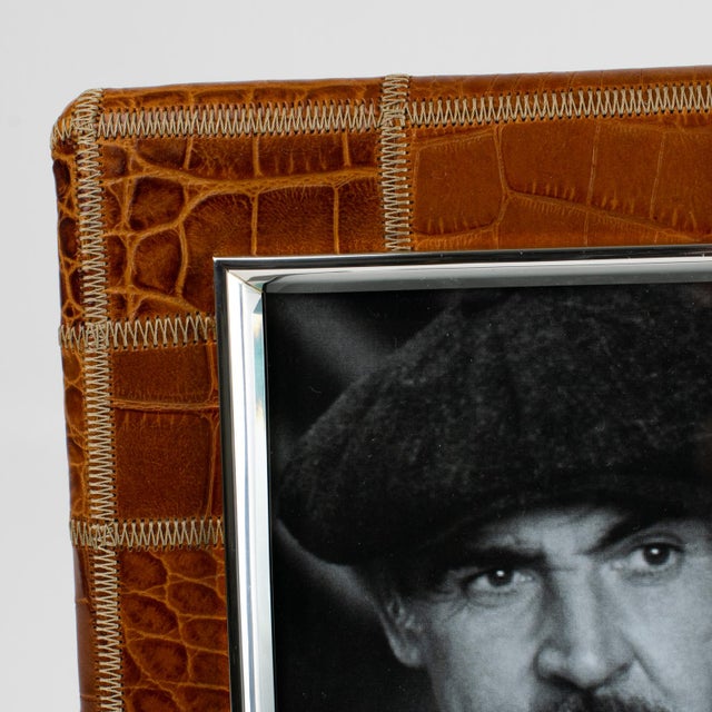 Stitched Patchwork Leather and Chrome Picture Frame by Del Conte For Sale - Image 9 of 9
