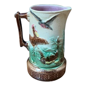 Antique Majolica Pitcher With Water Fowl