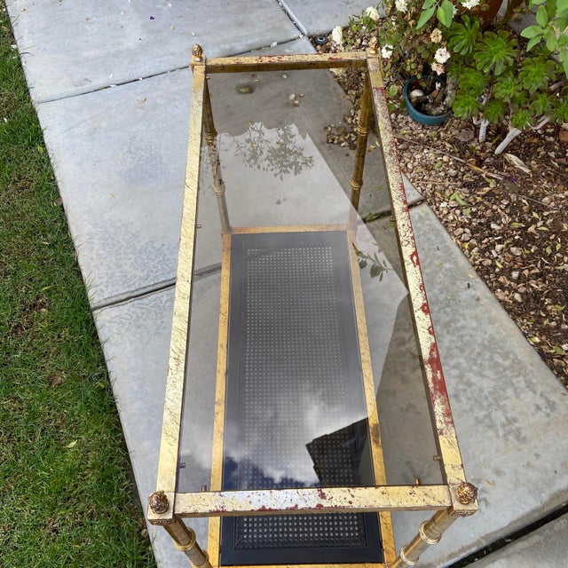 Late 20th Century Vintage Brass With Smoked Glass Sofa Two Tiered Table