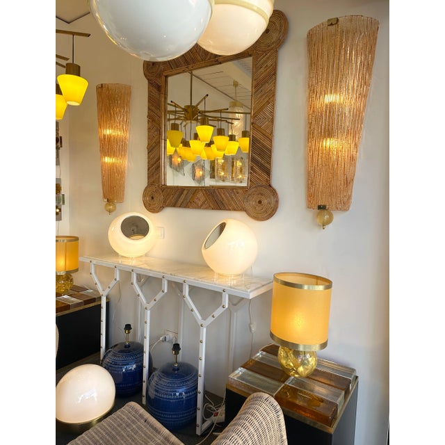 Large Contemporary Pair of Brass Salmon Gold Leaf Murano Glass Sconces, Italy For Sale - Image 6 of 11