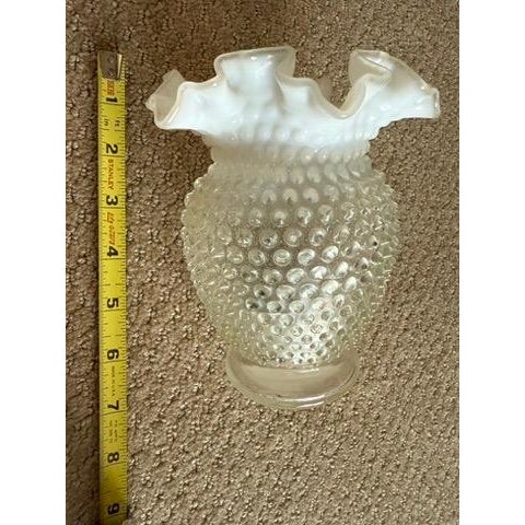 Transparent Vintage Fenton Art Glass 6" Tall Opalescent Hobnail Vase Ruffled Top Circa 1960's For Sale - Image 8 of 12