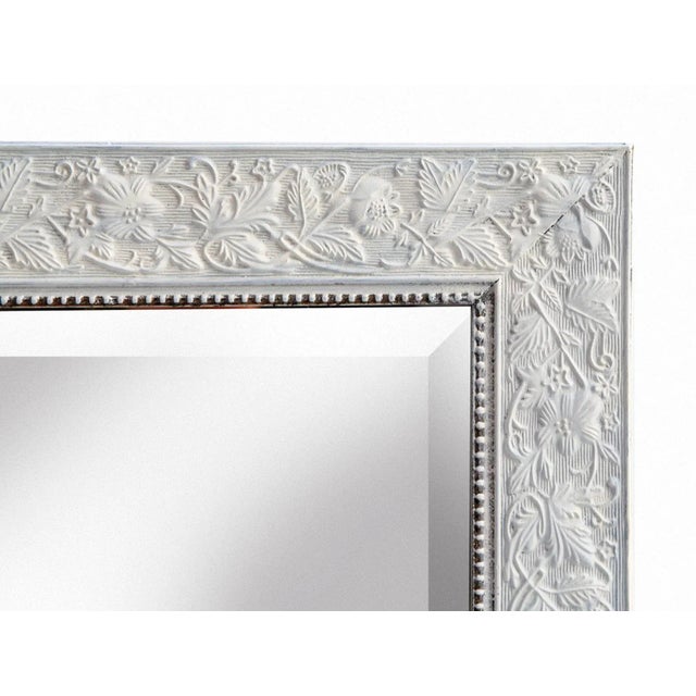 Arts & Crafts Flat Framed Beveled Mirror With Leaves & Beaded Trim For Sale - Image 3 of 5
