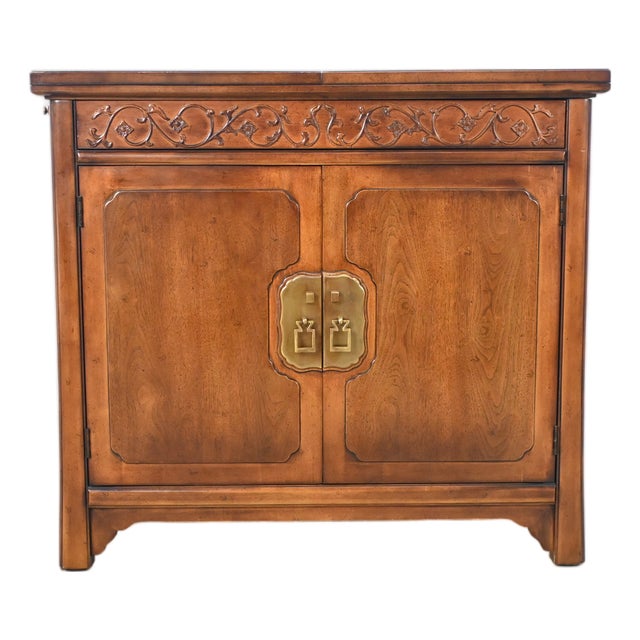 Henredon Hollywood Regency Chinoiserie Walnut Drop-Leaf Bar Cabinet Server For Sale