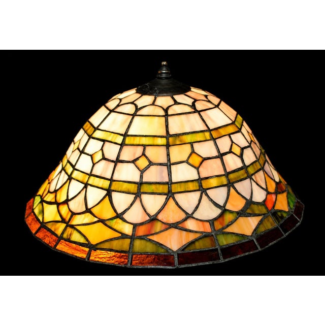 Metal Antique Tiffany Style Lamp Shade Glass Large 13.5" Excellent For Sale - Image 7 of 12