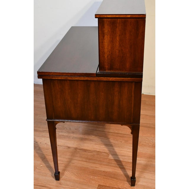 1920 Antique English Edwardian Mahogany Inlaid Secretary / Tambour Writing Desk For Sale - Image 10 of 13