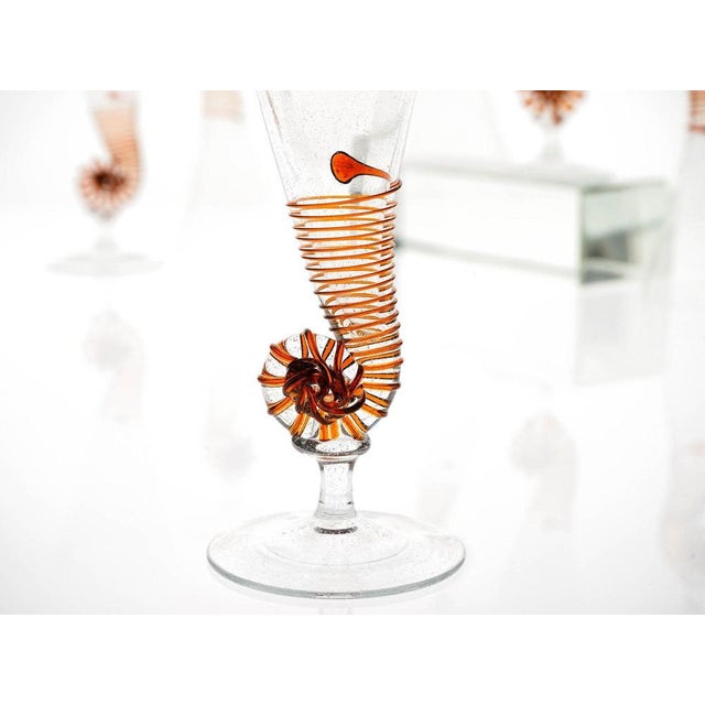 Mid-Century Modern Amber Murano Glass and Pulegoso Nautilus Flutes from Cenedese, 1950s, Set of 6 For Sale - Image 3 of 18