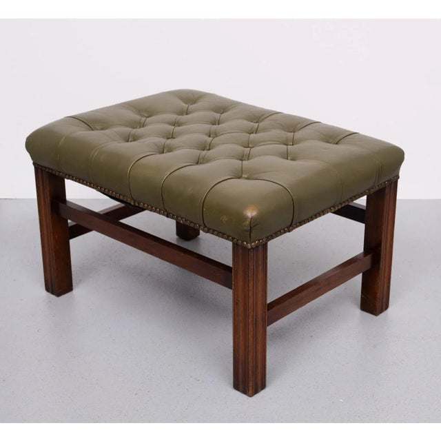 Capped Green Leather Chesterfield Foot Stool, England, 1960zs For Sale - Image 7 of 7