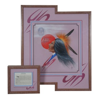 1990s Native American Johnny Tiger Jr Man of Vision Indian Print 28", Framed - Set of 2 For Sale