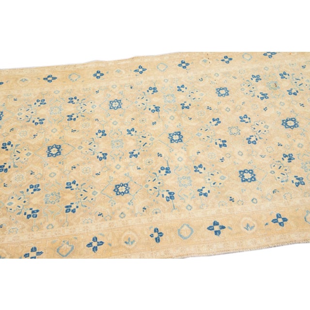 1960s Vintage Persian Distressed Handmade Floral Beige Wool Runner For Sale In New York - Image 6 of 7
