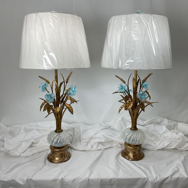 Glass Vintage Italian Gold Leaf and Venetian Glass Table Lamps For Sale - Image 7 of 18