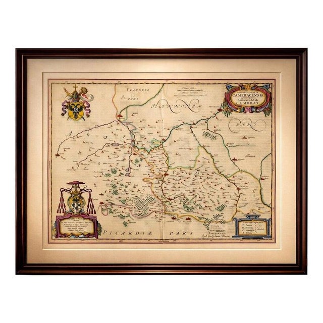 Map of Cambrai & Artois with Heraldic Cartouches from Blaeu, 1642 For Sale - Image 11 of 11