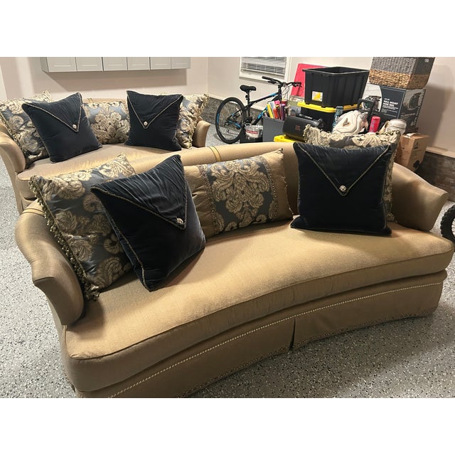 Marge Carson Custom Couches Gold with diamond buttons and custom matching pillows barely used and in prestine condition