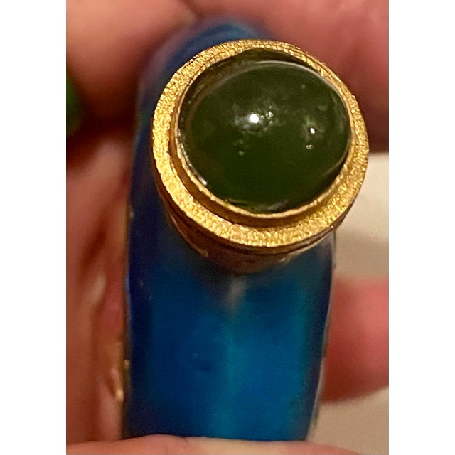 Blue Late 20th Century Colorful Enamel Snuff Bottle Perfume W/Cat & Butterfly Pink Green Blue For Sale - Image 8 of 11