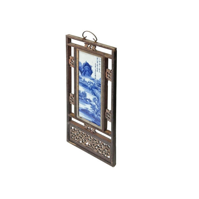 Vintage Chinese Wood Frame Porcelain Scenery Plaque Panel For Sale In San Francisco - Image 6 of 10
