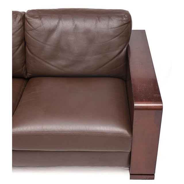 Hugues Chevalier Sofa. "Madison" Model. Leather upholstery. "Chocolate" color. All cushions have removable covers. Foam...