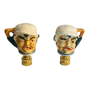 1950s Baseball Faces Lamp Finials - a Pair