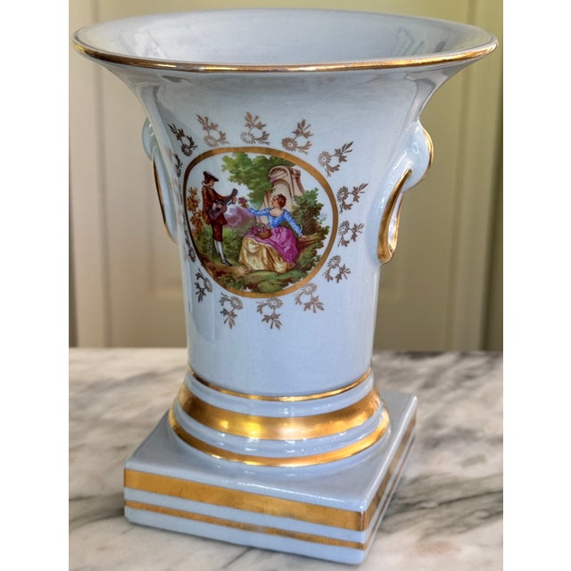 Mid-Century French Blue With Gold Gilt Fragonard Motif Vase For Sale - Image 15 of 18