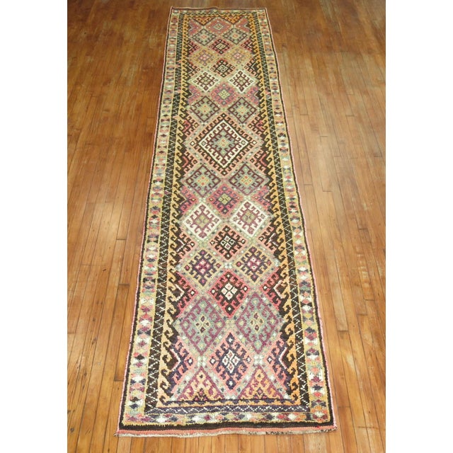 Vintage Zabihi Collection Long Geometric Turkish Runner - 3'3" x 15' For Sale In New York - Image 6 of 7
