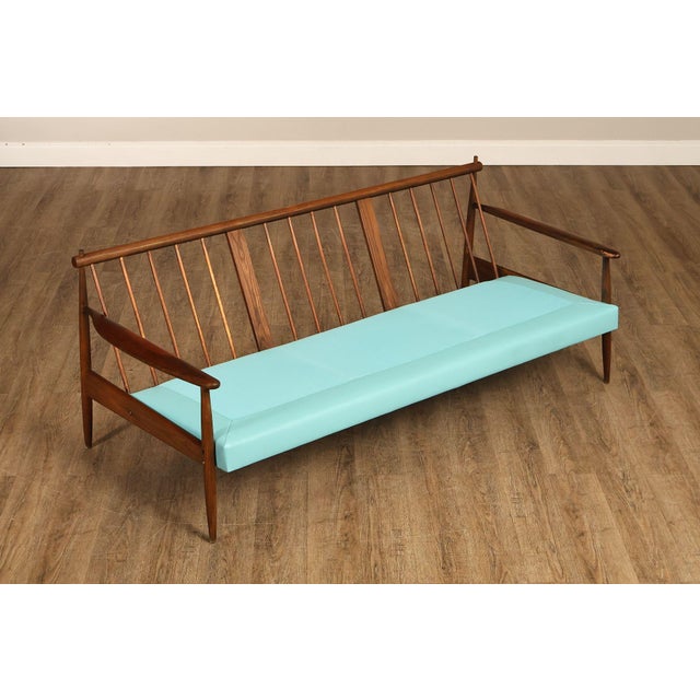 Mid Century Modern Oak Three-Seat Sofa For Sale - Image 4 of 18