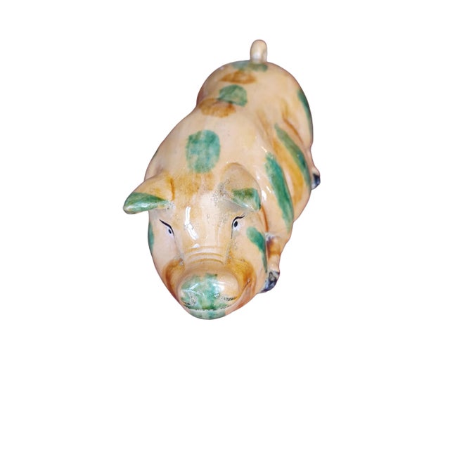 Vintage handpainted ceramic pig sculpture