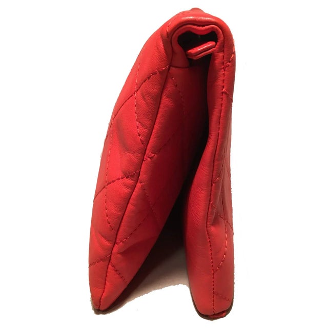 Chanel Red Quilted Leather CC Fold Over Clutch For Sale - Image 11 of 12