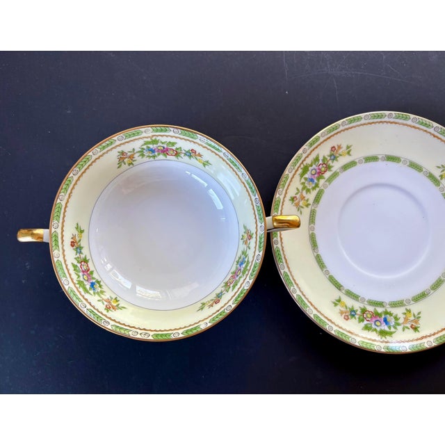 Vintage Meito China Floral Grafton Handled Bowl and Saucer 3 Sets For Sale - Image 4 of 8