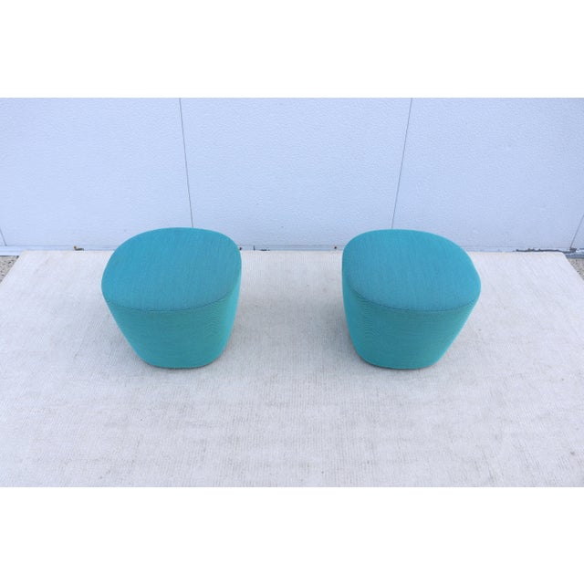 2020s Organic Modern Andreu World Beat Ottoman in Blue Teal Fabric - A Pair For Sale - Image 5 of 18